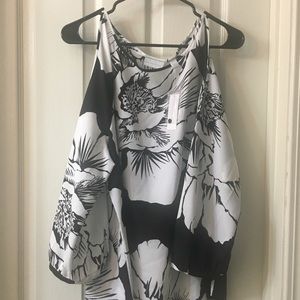Flower print cold shoulder blouse